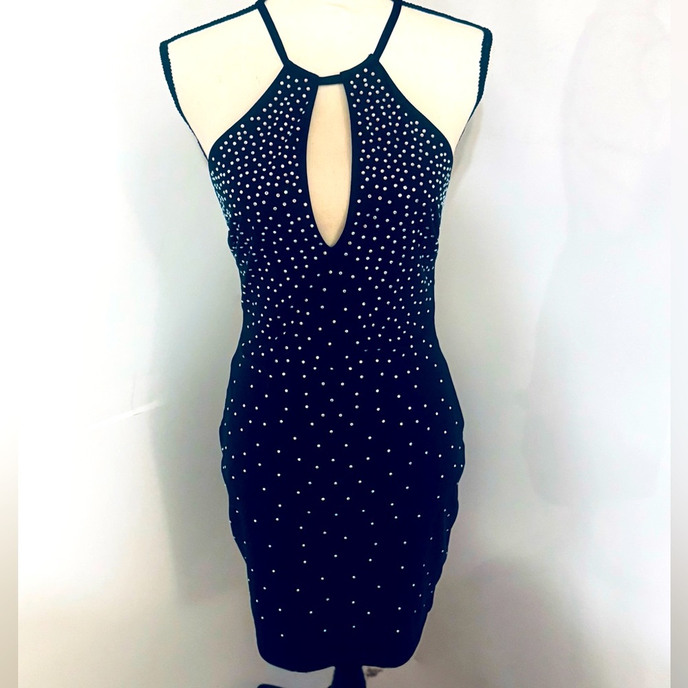 Fashion Nova Black Rhinestone Embellished Bodycon Dress